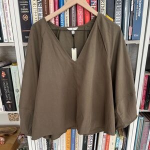 NWT Banana Republic XL Olive V-Neck Blouse Relaxed Fit Ballon Sleeve Top